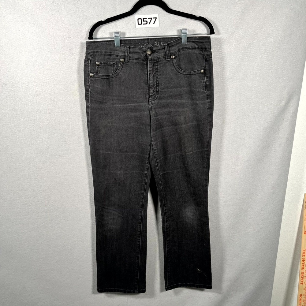Code Bleu Jeans Womens 34 Black Denim Dark Wash Straight Leg Whiskers Detail‎